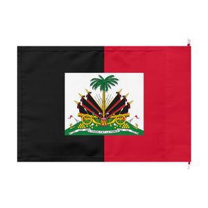 Haiti National 1959-1986, Black & Red Outdoor Flag with White Insert Coat of Arms "Union Fait la Force"
