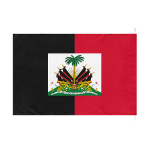 Haiti National 1959-1986, Black & Red Outdoor Flag with White Insert Coat of Arms "Union Fait la Force"