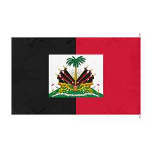 Haiti National 1959-1986, Black & Red Outdoor Flag with White Insert Coat of Arms "Union Fait la Force"